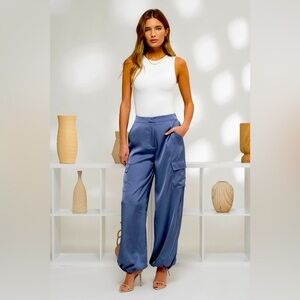 HIGH WAIST SATIN CARGO JOGGER PANTS